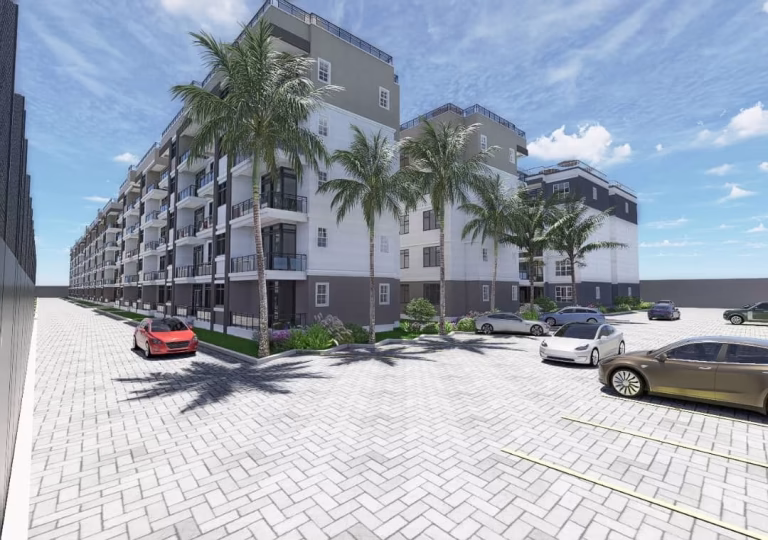 Render of CCAM Legacy Homes: apartment blocks courtyard