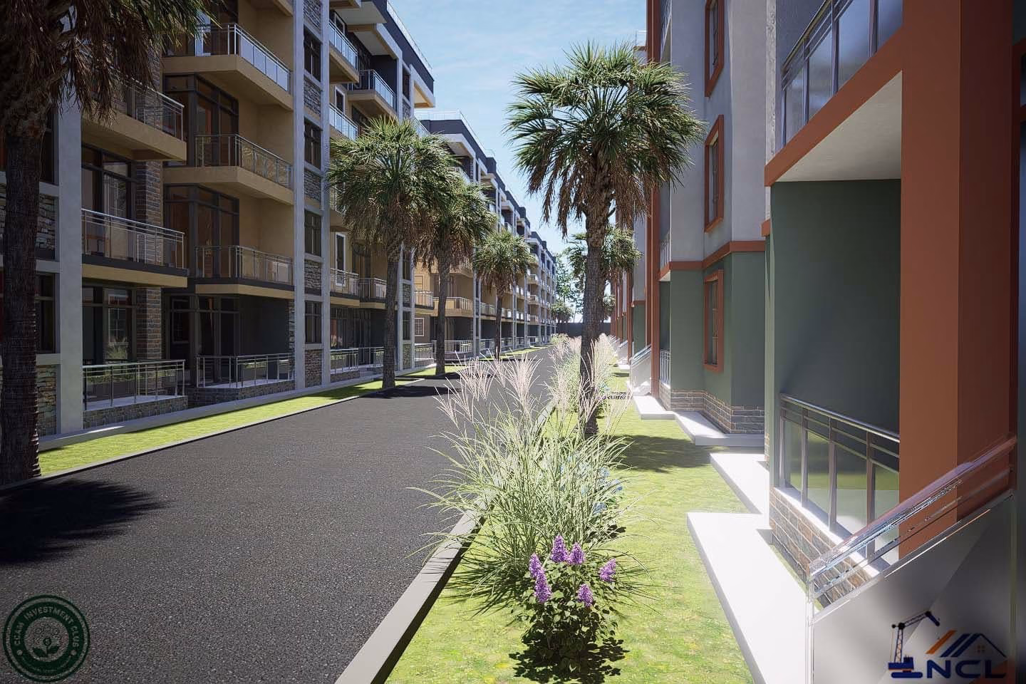 Render of CCAM Legacy Homes: landscaped courtyard
